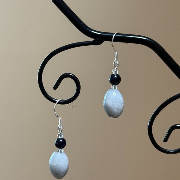 2/$20, Grey Anhydrite & Dark Blue Goldstone Earrings, w/ Sterling Silver Hooks - Picture 5 of 10
